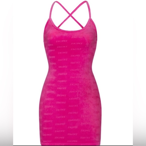 NWOT SKIMS HOT PINK VELOUR SLIP DRESS LIMITED EDITION SOLD OUT XL - Picture 1 of 8